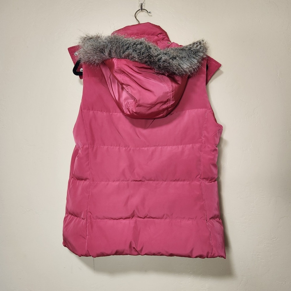Talbots DOWN FILLED PUFFER VEST WITH FUR TRIM Pink Removable HOOD Medium - Picture 4 of 5